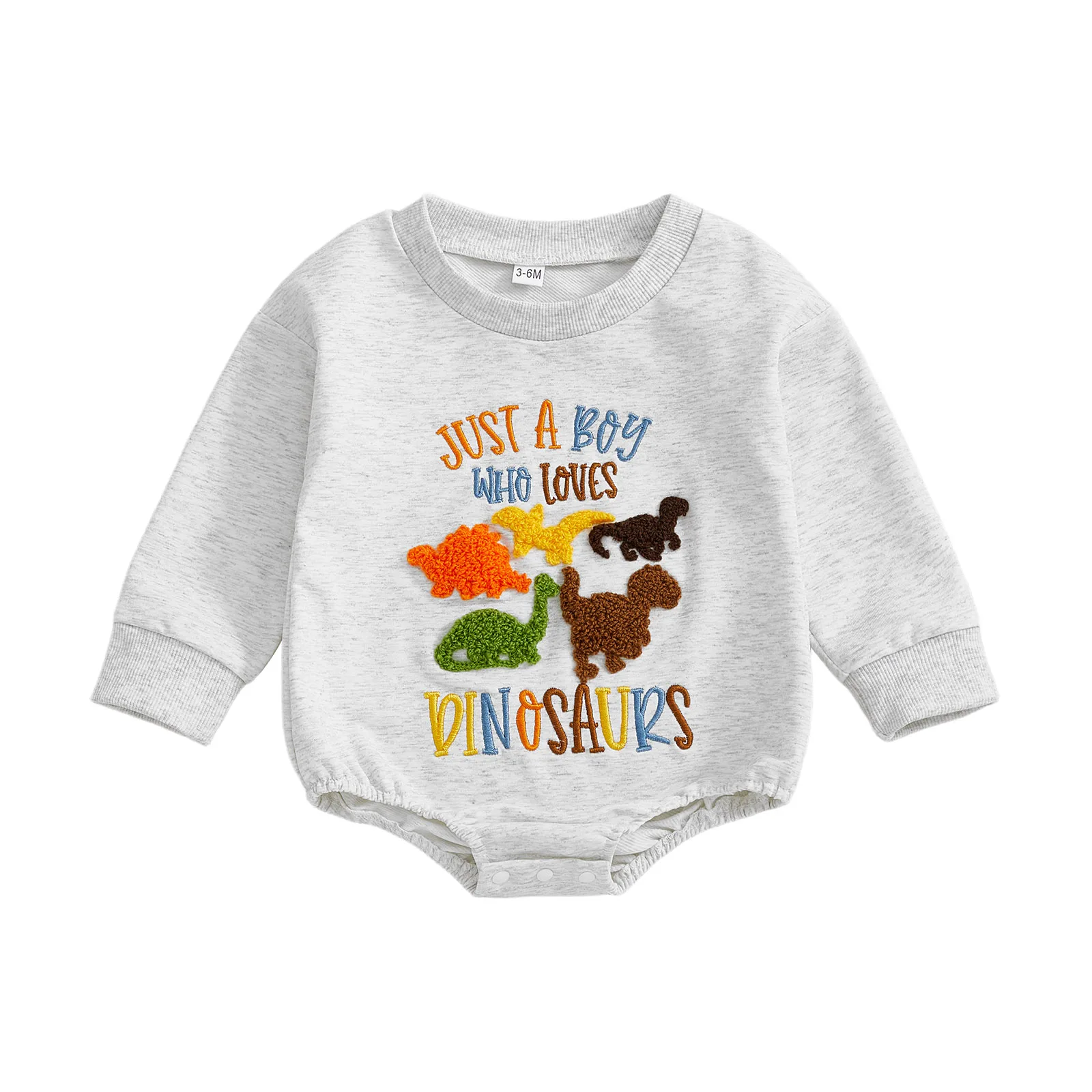 

Baby Boy Romper Long Sleeve Crew Neck Embroidery Letters Dinosaur Fall Bodysuit Clothes for Casual Daily