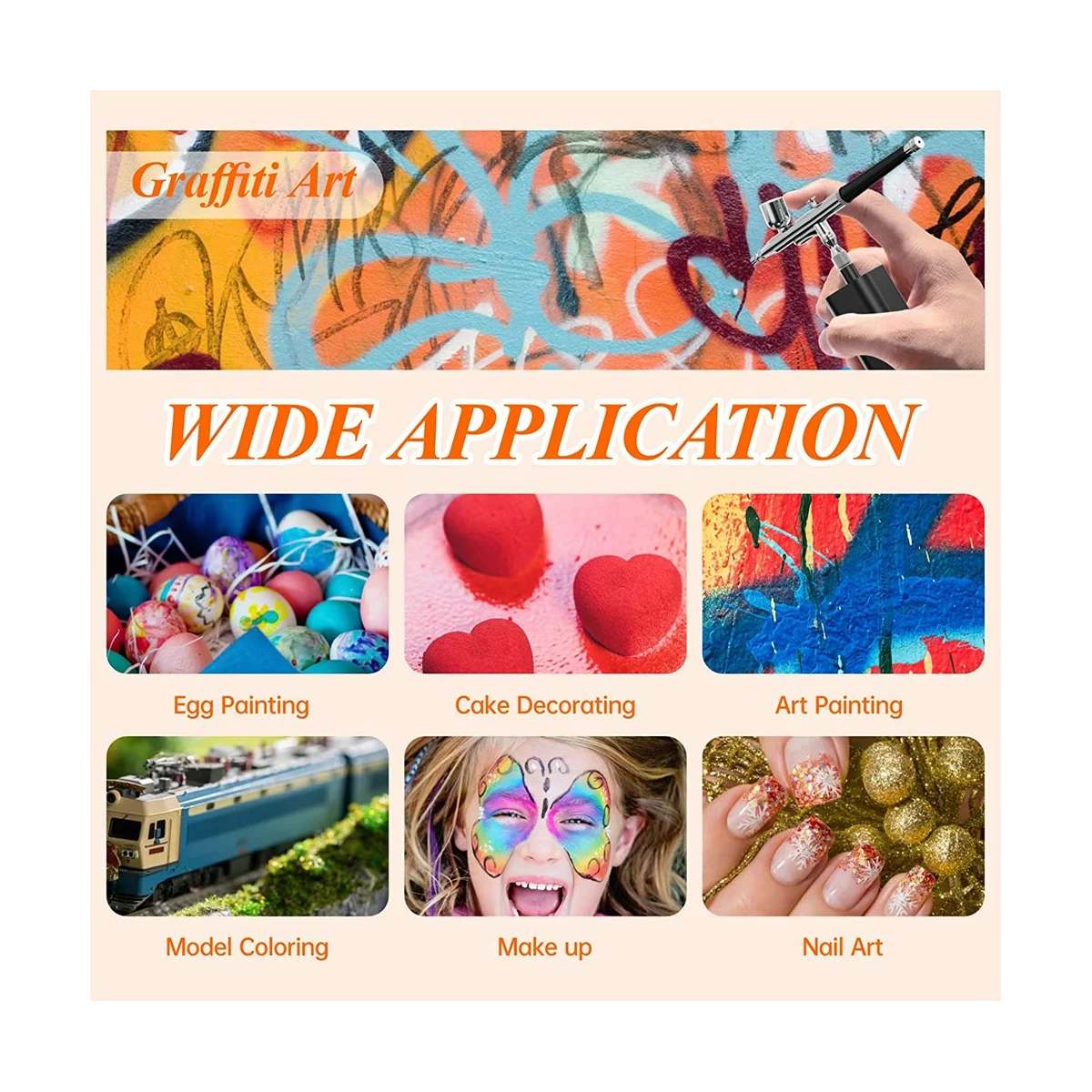 طقم بخاخ لاسلكي مع ضاغط ، مجموعة 32 PSI المحمولة ، البخاخة العمل المزدوج لفن الأظافر ، اللوحة ، ديكور