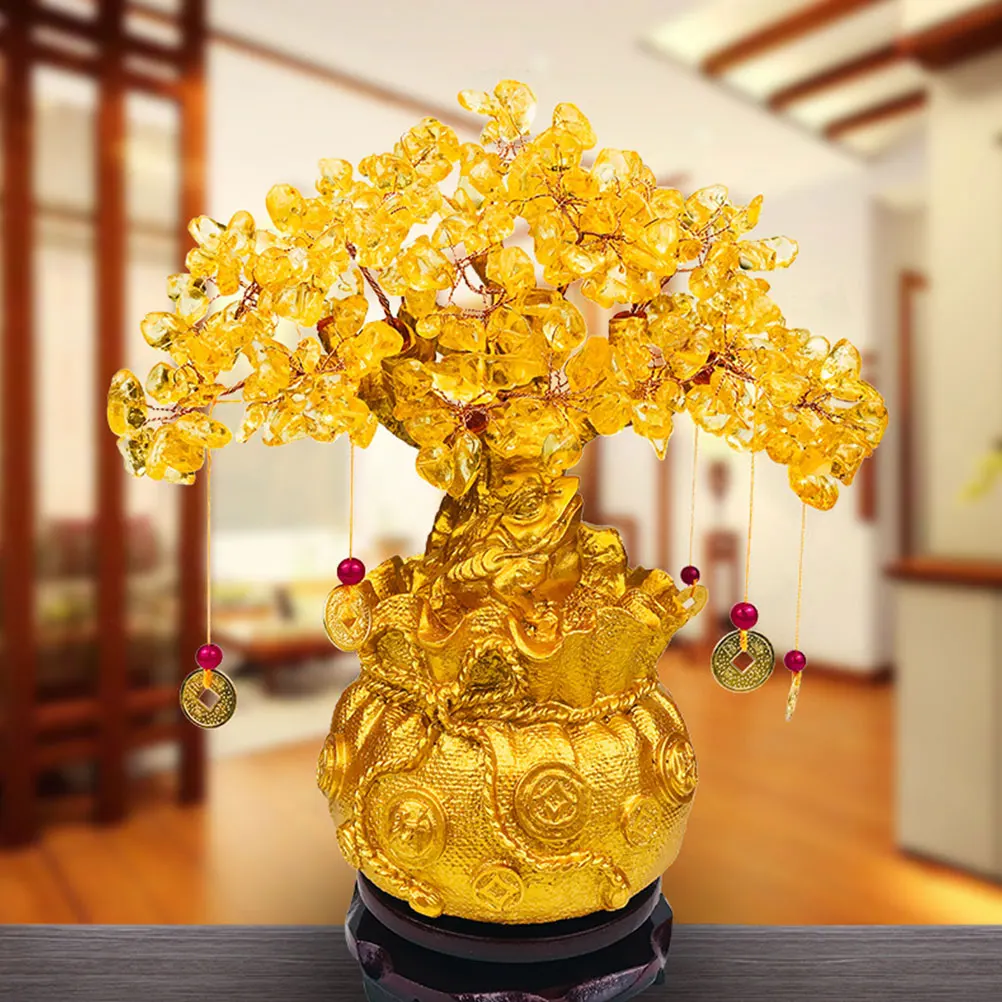 

Golden Crystal Money Tree Statue Decor Fortune Cabinet Office Desk nament Gifts Mini Model Home Decoration