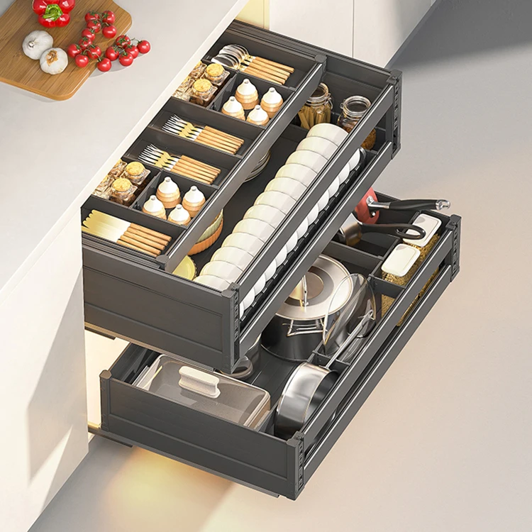 580 deep aviation aluminum kitchen pot pull-out basket drawer door type cabinet storage dish basket thickened drawer medium draw
