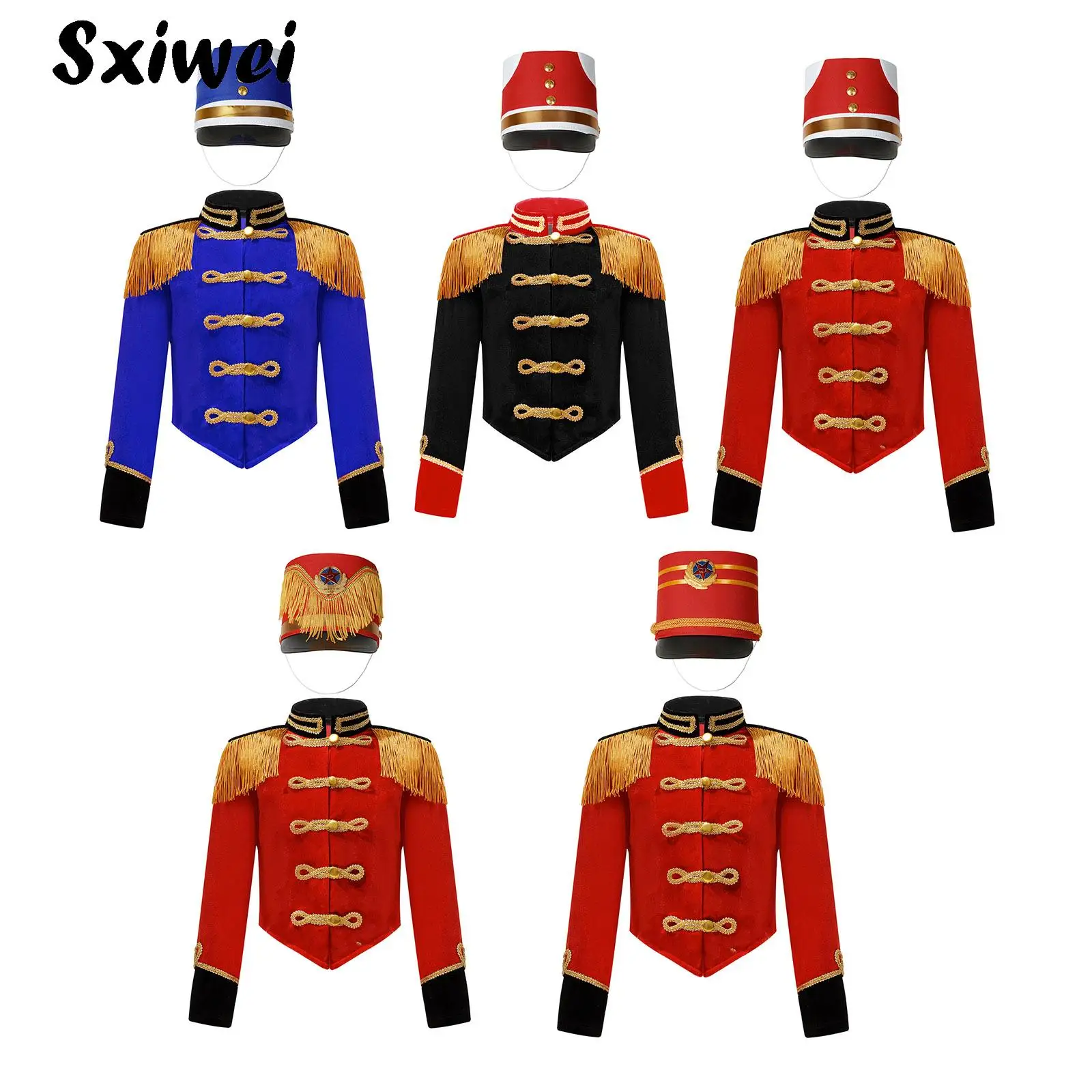 Kids Girl Circus Ringmaster Tops Tassel Jacket Coat+Hat Ringleader Drummer Major Cosplay Halloween Costume Nutcrackers Outfits
