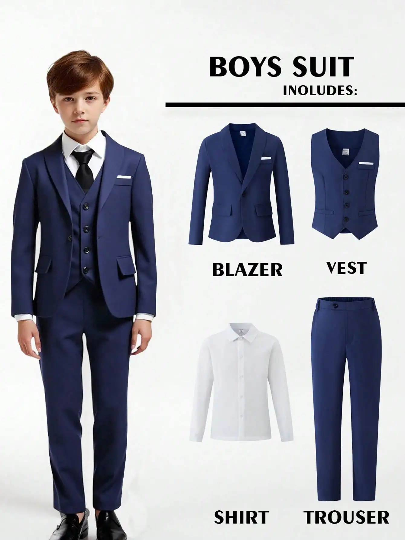 

Комплект из 4 предметов: пиджак, жилет, рубашка и брюки для мальчиков на свадьбы и мероприятия