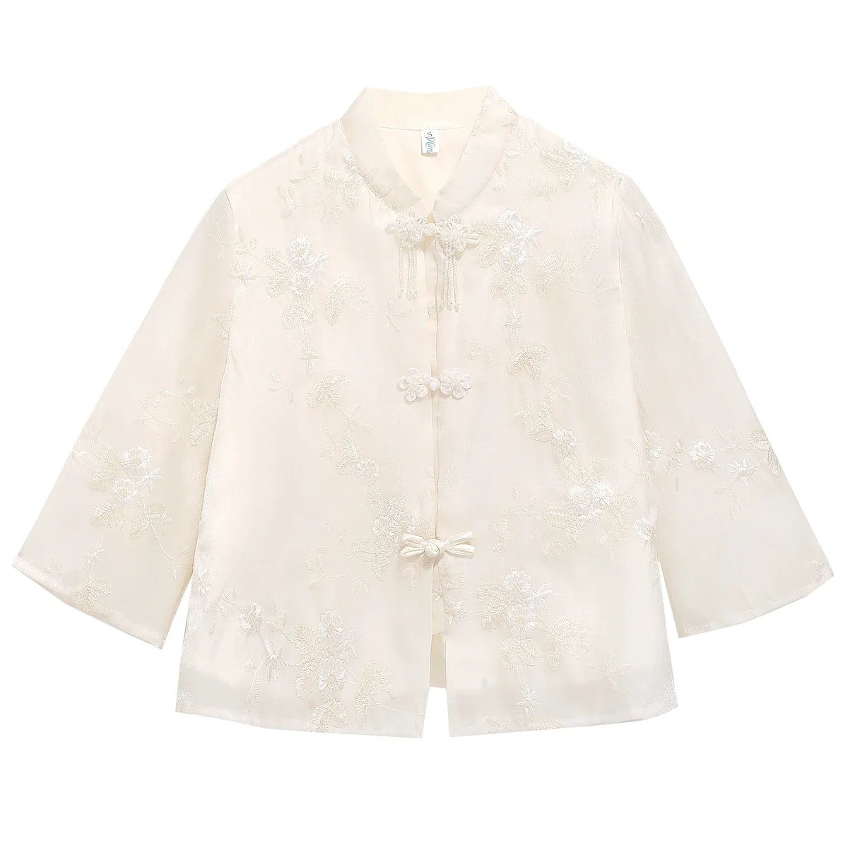 Fashion Chinese Style Embroidery Stand Collar Women Shirt Blouse Blusas Mujer De Moda 2024 Verano Shirt Women Tops Shirts H550