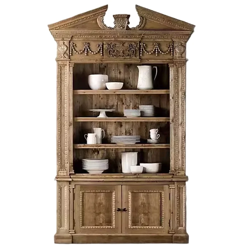 

Американский деревенский книжный шкаф из массива дерева с резьбой, европейский ретро-шкаф для хранения, французский витринный шкаф