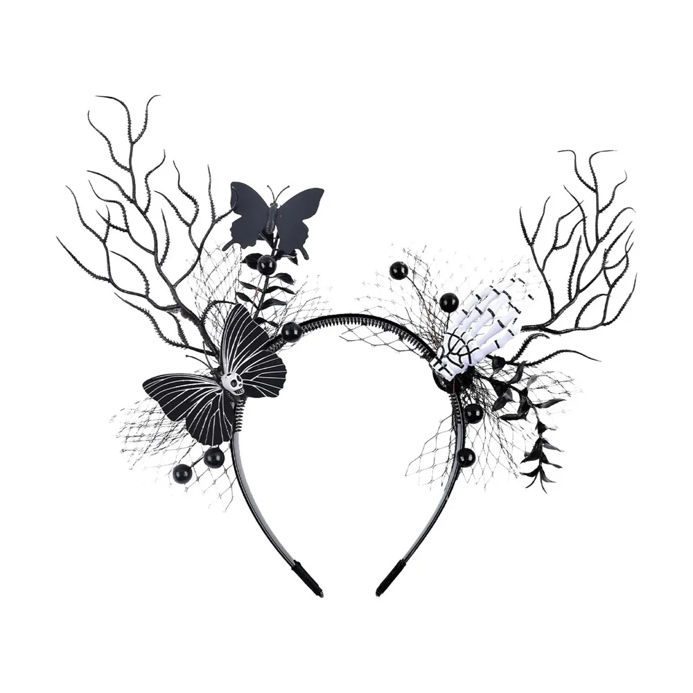 

Забавный обруч для волос на Хэллоуин, жемчуг, летучая мышь, рога оленя, ветка, повязка на голову, пластиковые праздничные аксессуары для волос для мужчин