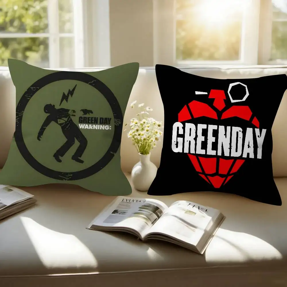 ROCK Green Day logo Double-sided Printed pillow cover Short plush Suitable living rooms bedrooms sofas throw cushion cover