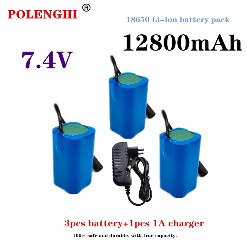 

7.4V 12800mAh High Capacity Li-ion Battery for Bait Boat RC Fishfinder T188 T888 Model Rechargeable Power Supply