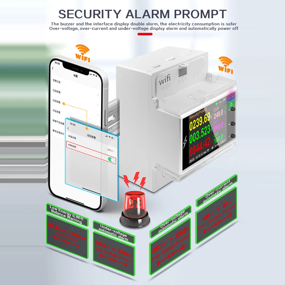 

AT4PW Electricity Power Monitor AC 110V 220V 100A WiFi Digital Power Energy Din Rail Monitor Share Management Easy Installation