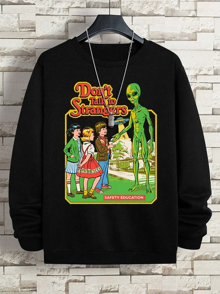 هالوين لا تتحدث مع الغرباء مضحك كاريكاتير طباعة الرجال هوديس الهيب هوب س الرقبة هودي بلوزات الخريف س الرقبة البلوز النساء