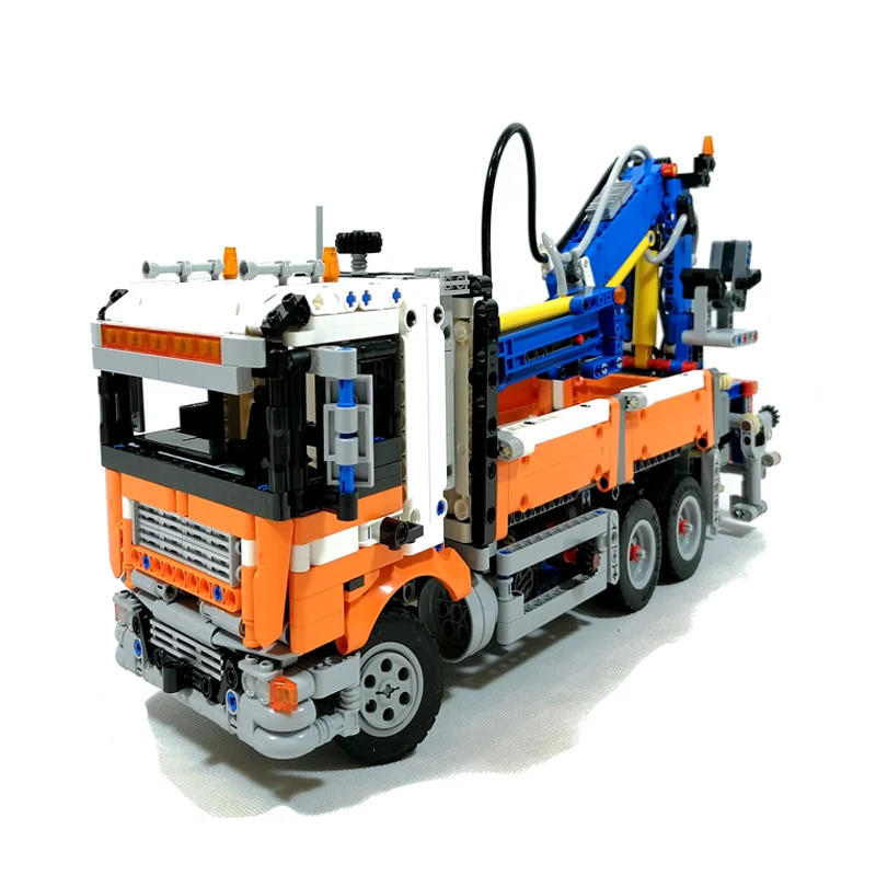 

Новый конструктор MOC-flat car с краном и прицепом, собранные строительные блоки, модель грузовика, строительные блоки, кирпичи, игрушки для взрослых, подарки