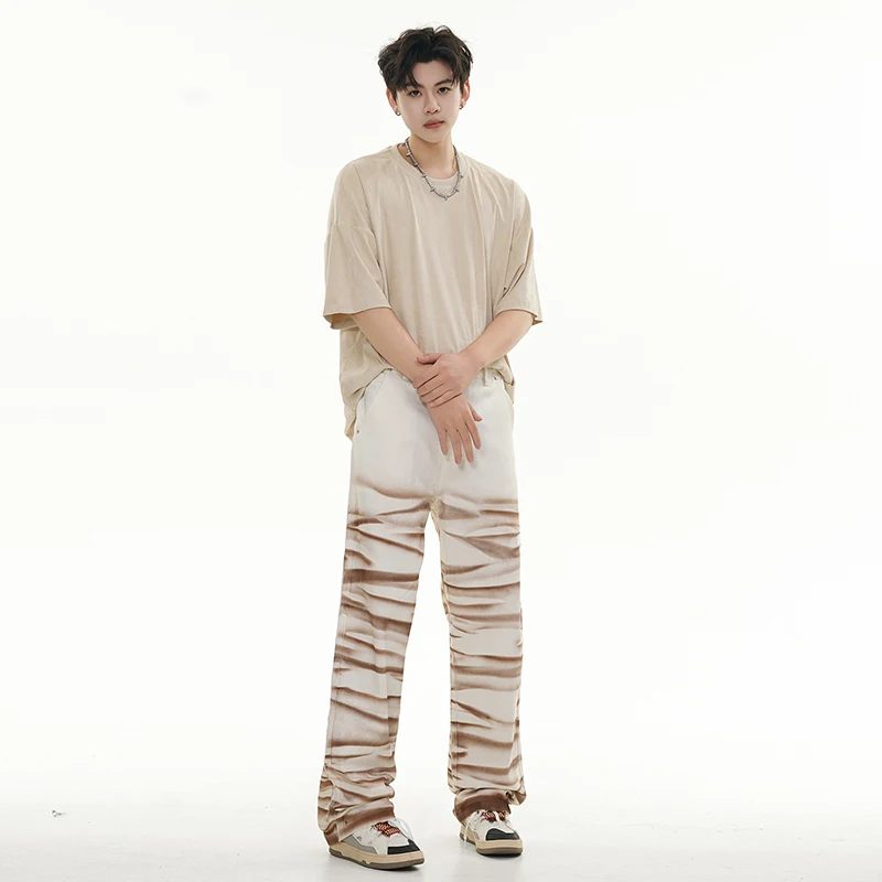 Lose gerade schmutzige Jeans Männer Persönlichkeit Design Retro klassische Straße Hip Hop Mode Teenager koreanische lässige y2k Hose