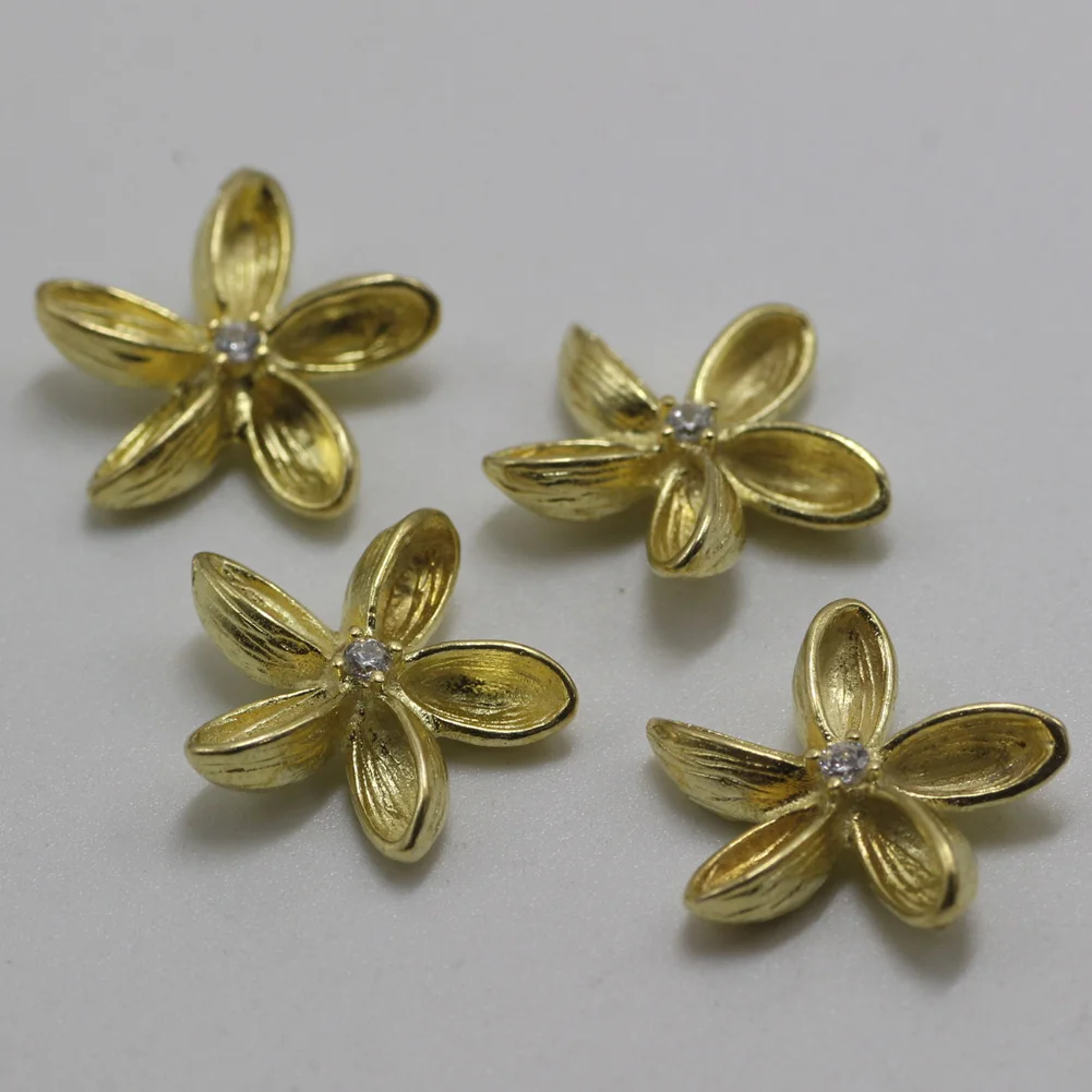 20pcs 15mm Plumeria Flower 5 Petals CZ Charms Brass Casted Findings DIY Stuffs Jewelry Accessories