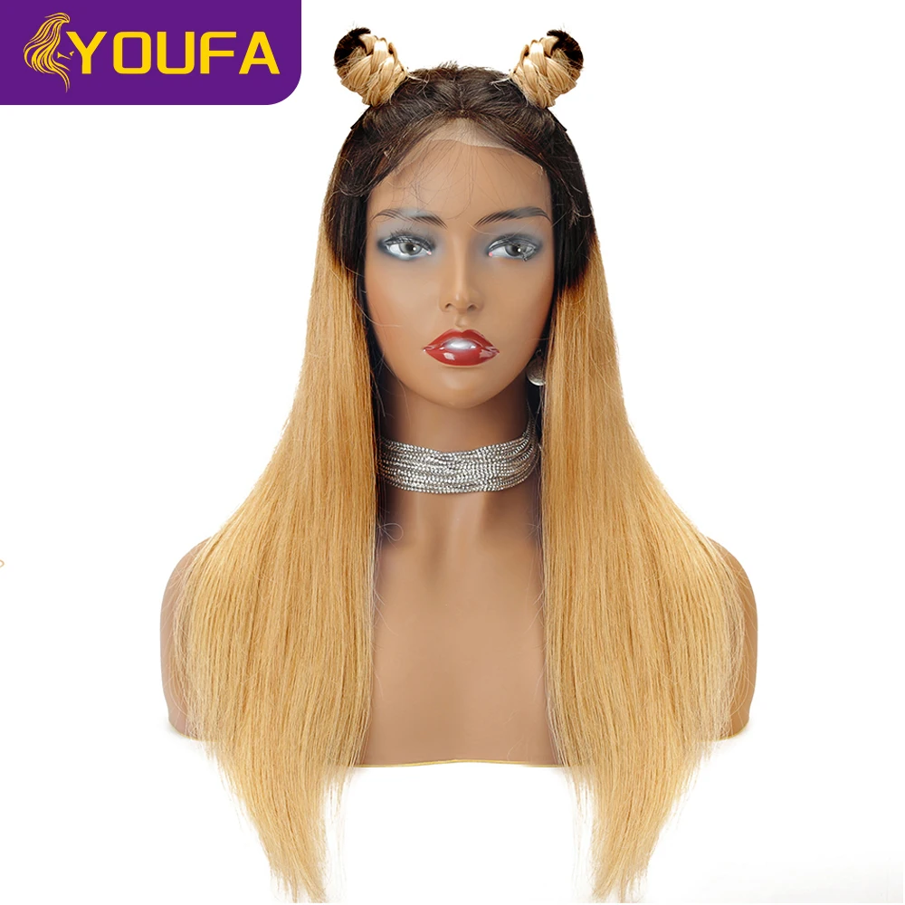 Ombre Dark Blonde 13x4 Lace Frontal Human Hair Wigs 12-28 Inch 1B Orange Blue Green Purple Color 13x4 Lace Front Human Hair Wigs