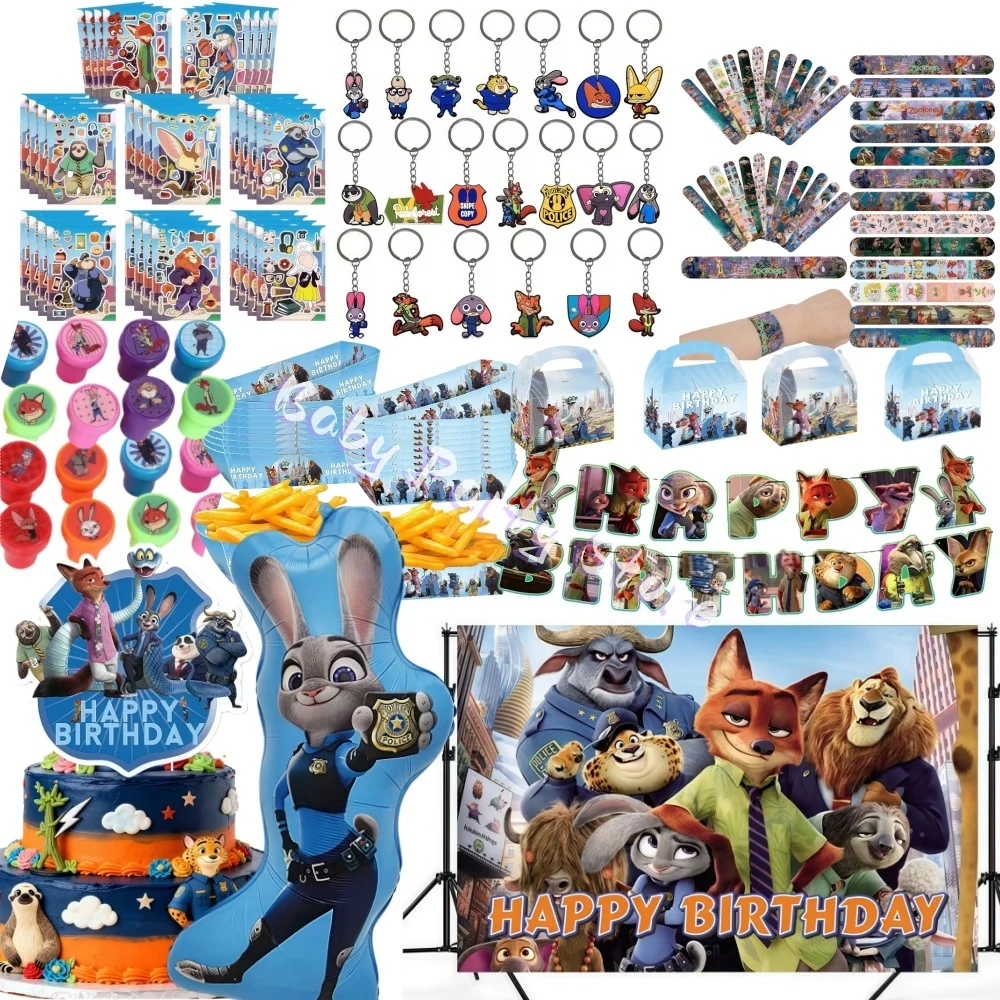 Articles de fête Zootopia : Bracelets claquant, porte-clés, tampons, boîtes à popcorn, remplisseurs de sacs cadeaux, décorations d'anniversaire pour enfants, cadeaux pour bébés