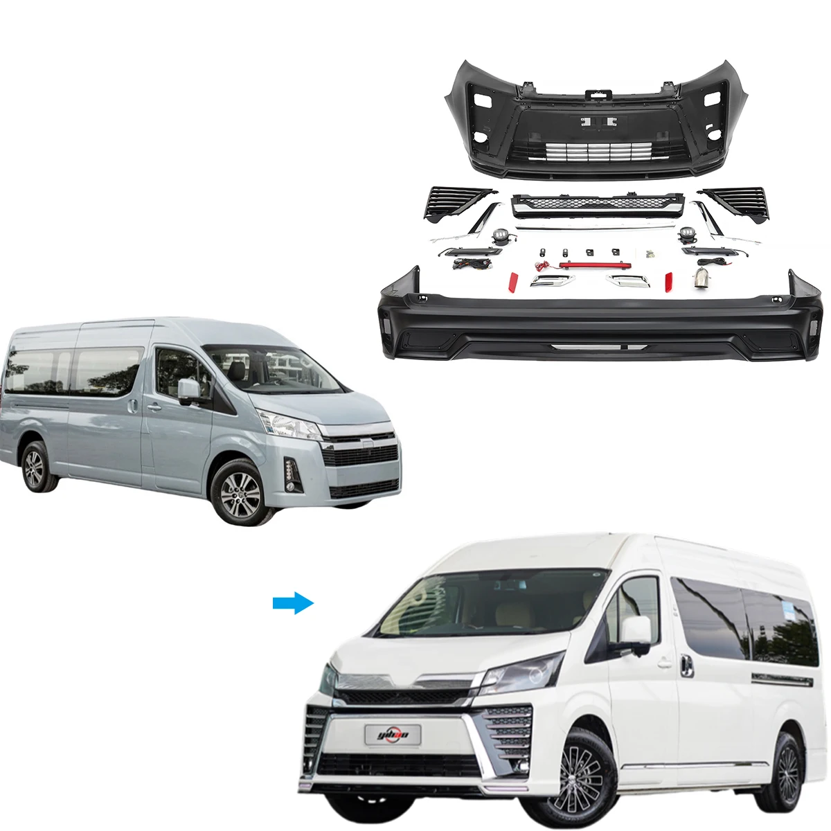 

Новое поступление для Hiace Super Grandia Elite Modellista, комплект кузова для подтяжки лица, бампер, материал PP, автомобильные аксессуары 2019 + 2020 2021