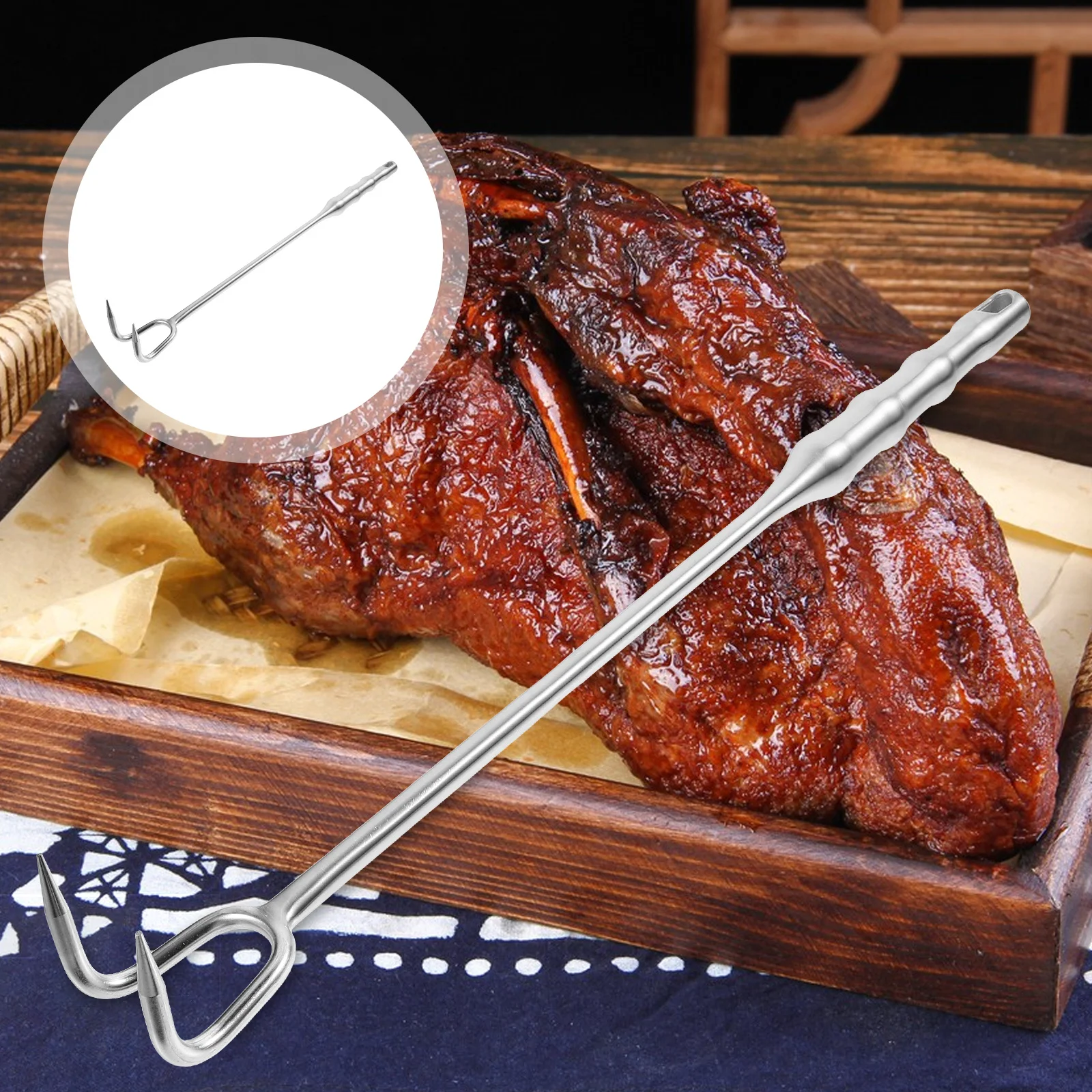 

Stainless Steel Meat Hook Food Turner Easy Clean Portable Bbq Grill Accessory for Home Restaurant Use Meat Hook