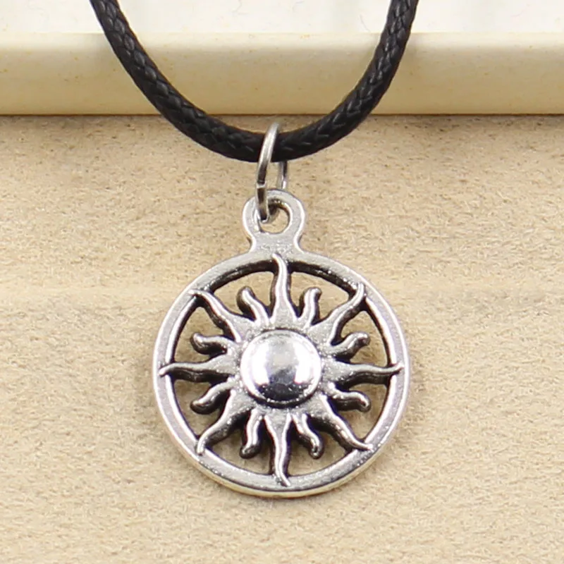 جديد دائم جلد صناعي أسود الشمس الحبل المختنق سحر عقد دي اي واي قلادة ريترو بوهو التبتية الفضة اللون