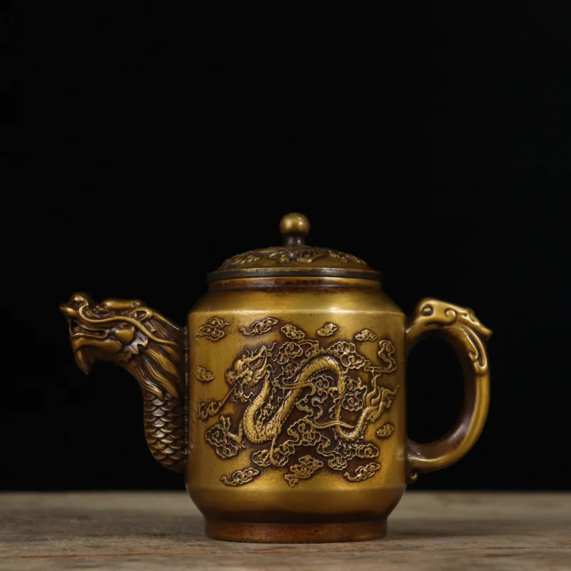Directly supplied by e-commerce, metal copper , dragon and phoenix teapot, antique-style, decorative ornament, gift
