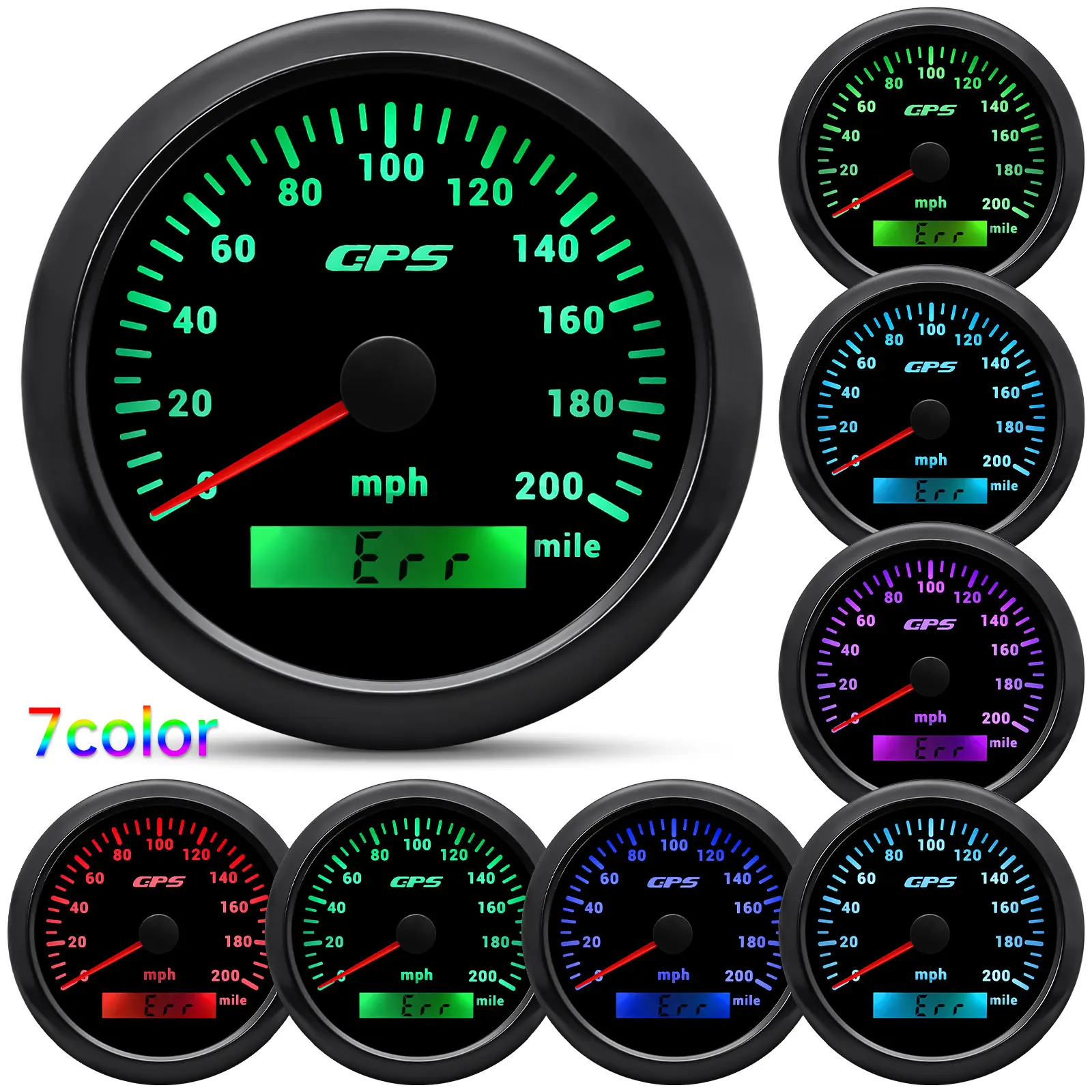 

30-200KMH 85mm GPS Speedometer Gauge with Antenna 7 Color Backlight 60KMH Odometer Speed Meter for Car Boat Yacht 12V24V Custom