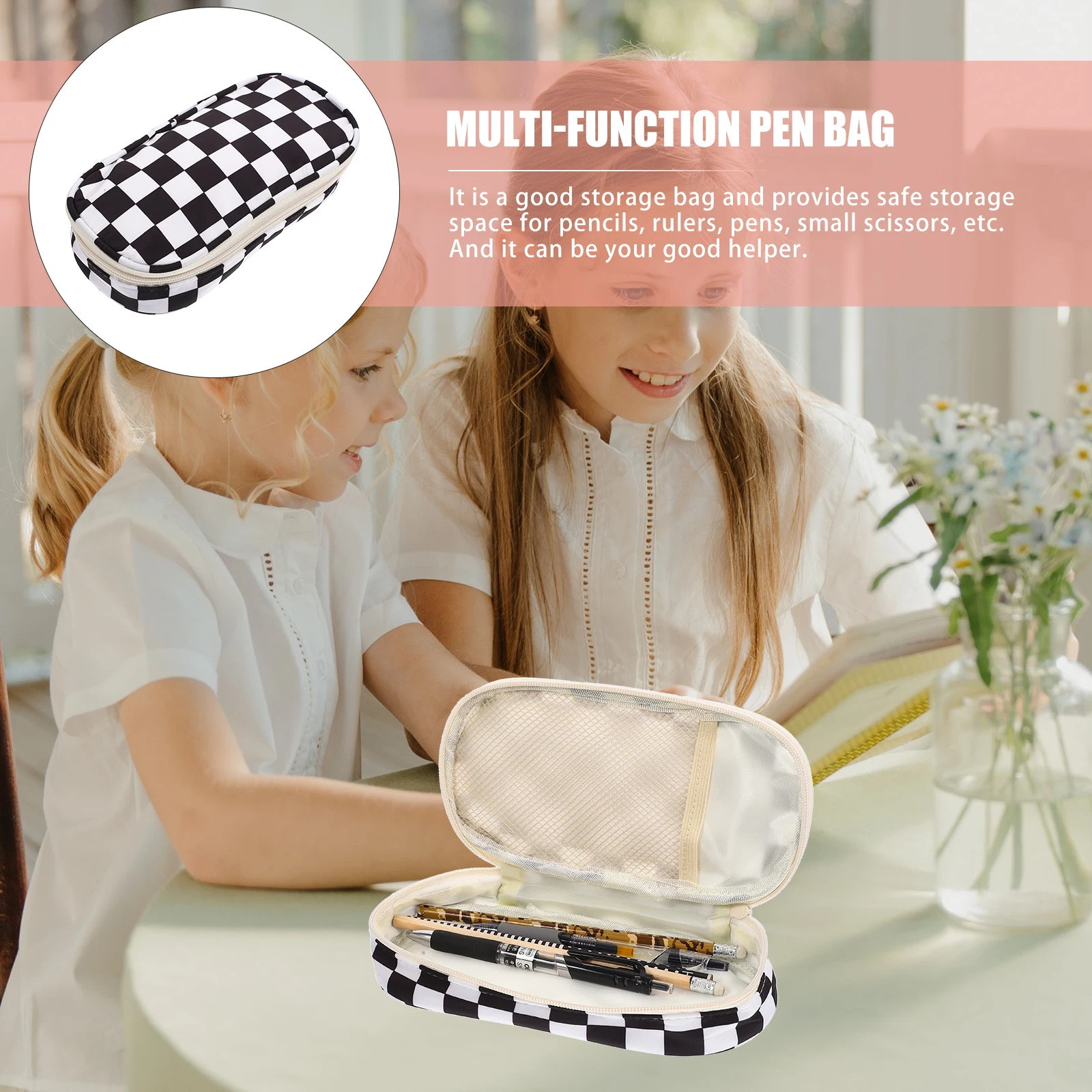 

Pencil Case Stationery Box Large Capacity Storage ganizer Checkerboard Polyester Scratch Resistant Dirt Resistant School Travel