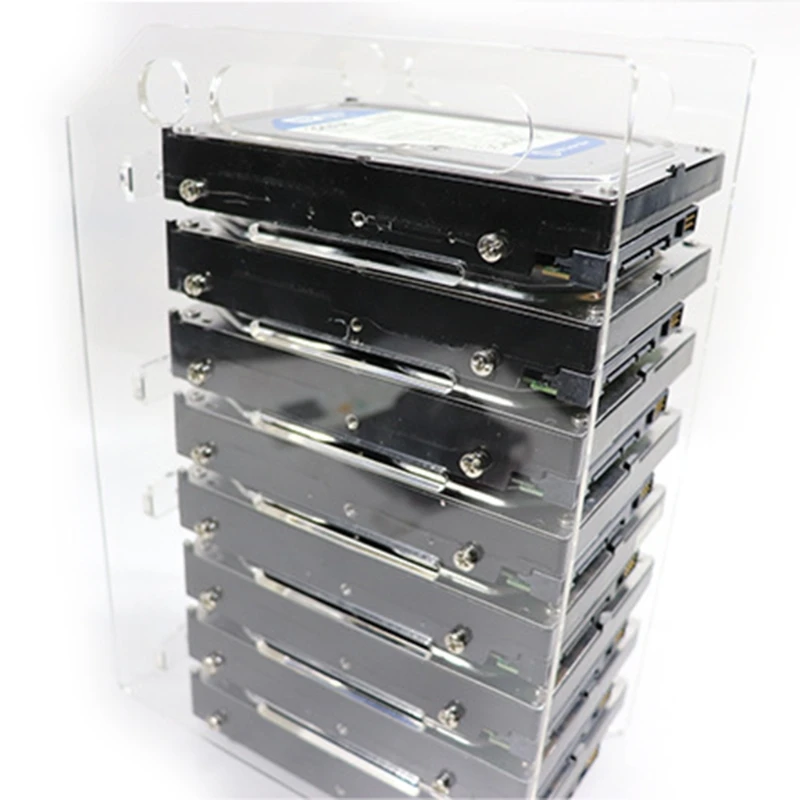 Multi-Layer Hard Drive Cage Hard Drive Bracket for 3.5in HDD SSD DIY Storage Acrylic Rack Shelf with Cooling Fan Space