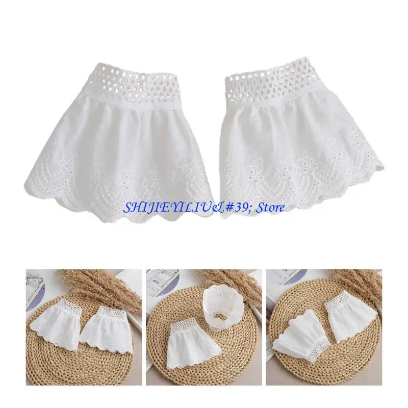 

E21F Paired Wrist Warmer Ruffled False Cuffs Lace for Princess Sweater Decorative
