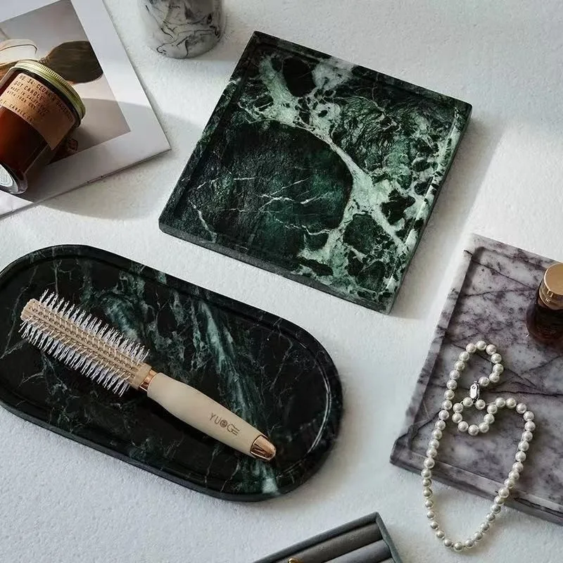 Marble Luxury Natural Jewelry Aromatherapy Tray Decoration Hotel Bathroom Washbasin Toiletries Storage Tray JJ446