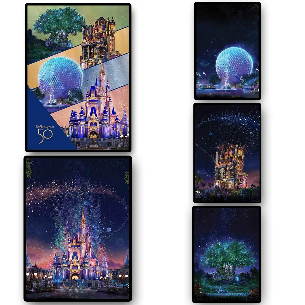 Póster Conmemorativo del 50 Aniversario de Walt Disney World, Impresión en Lienzo de la Nave Espacial de Epcot de Disneyland, Decoración de Pared