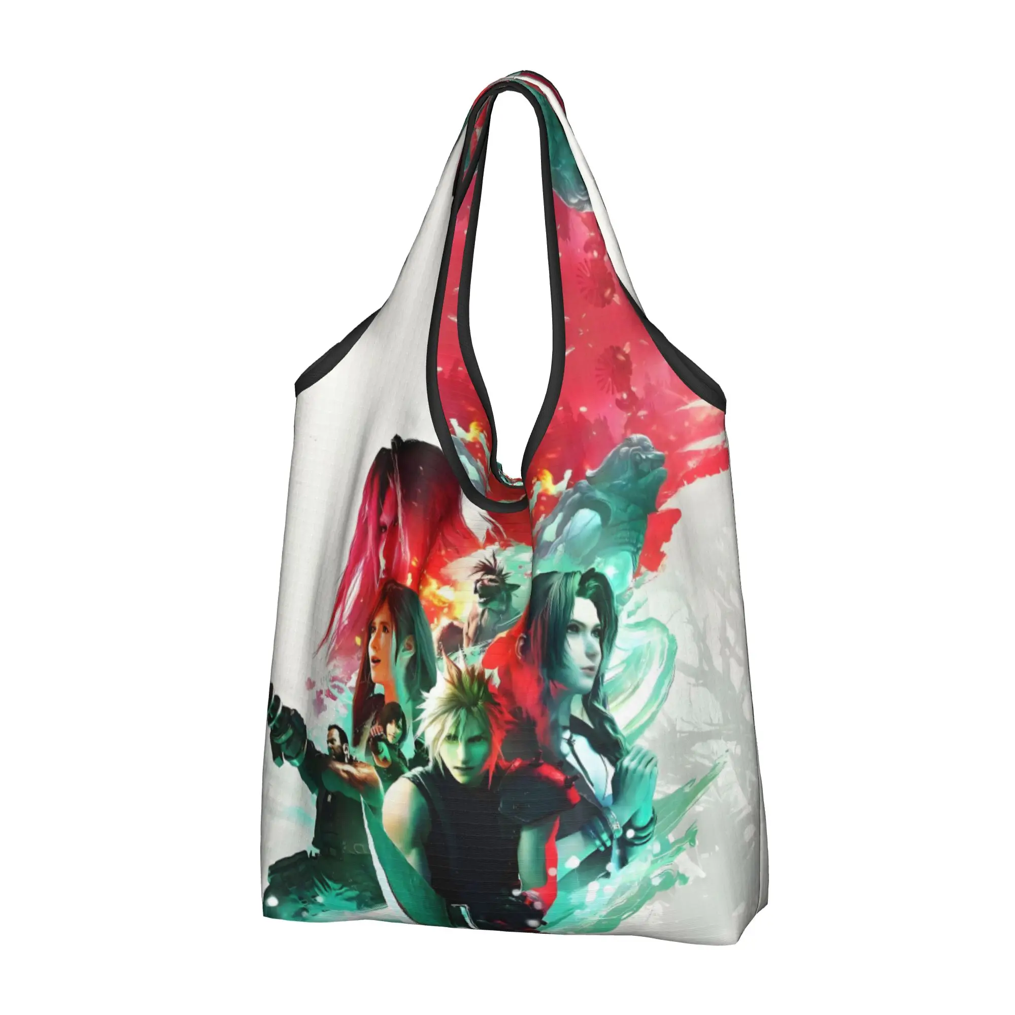 Custom Game Final Fantasy Japan Fantasy Video   Shopping Bag Women Portable Large Capacity Grocery  Tote Shopper Bags