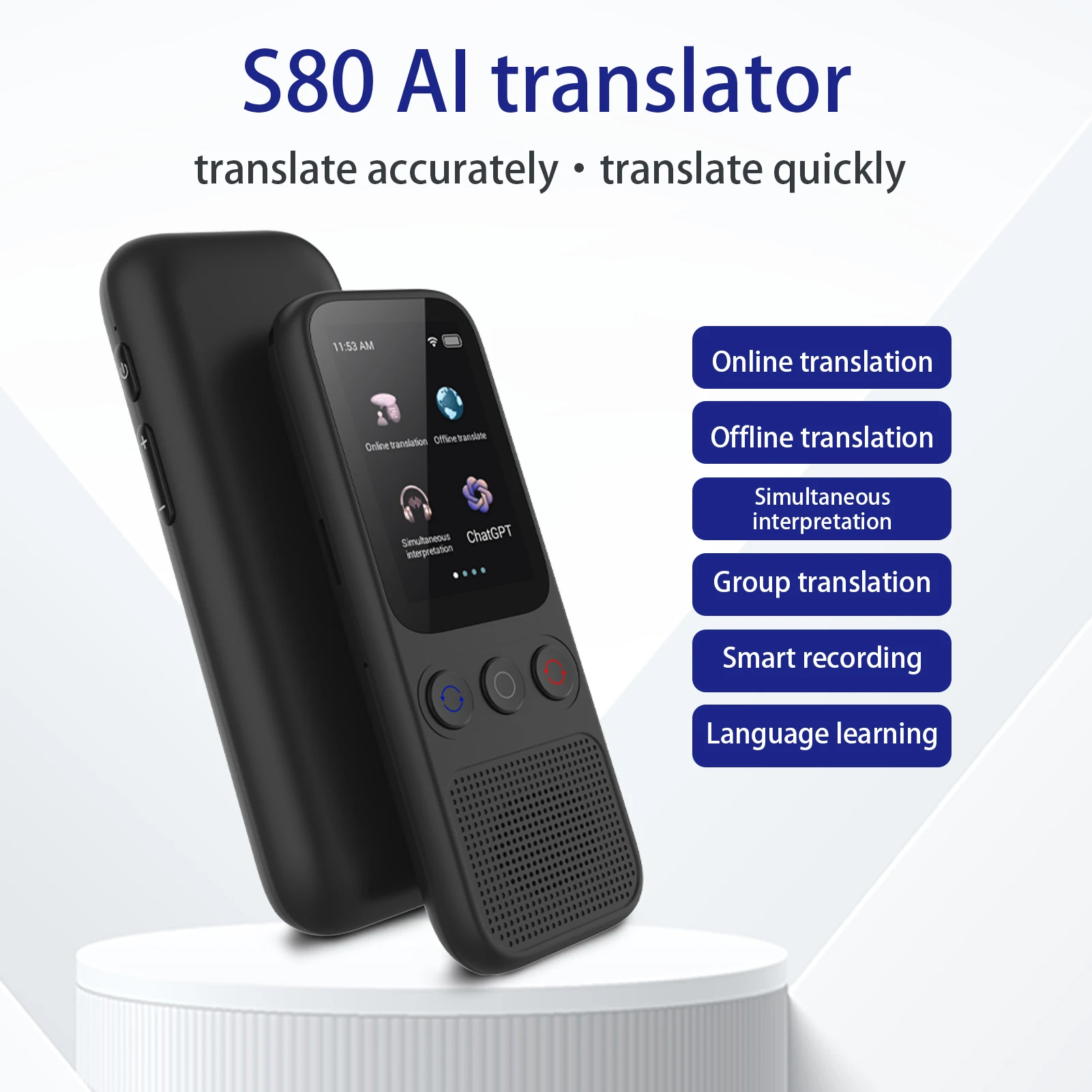 Portable language translation device supports 138 languages for voice translation and recording text translation