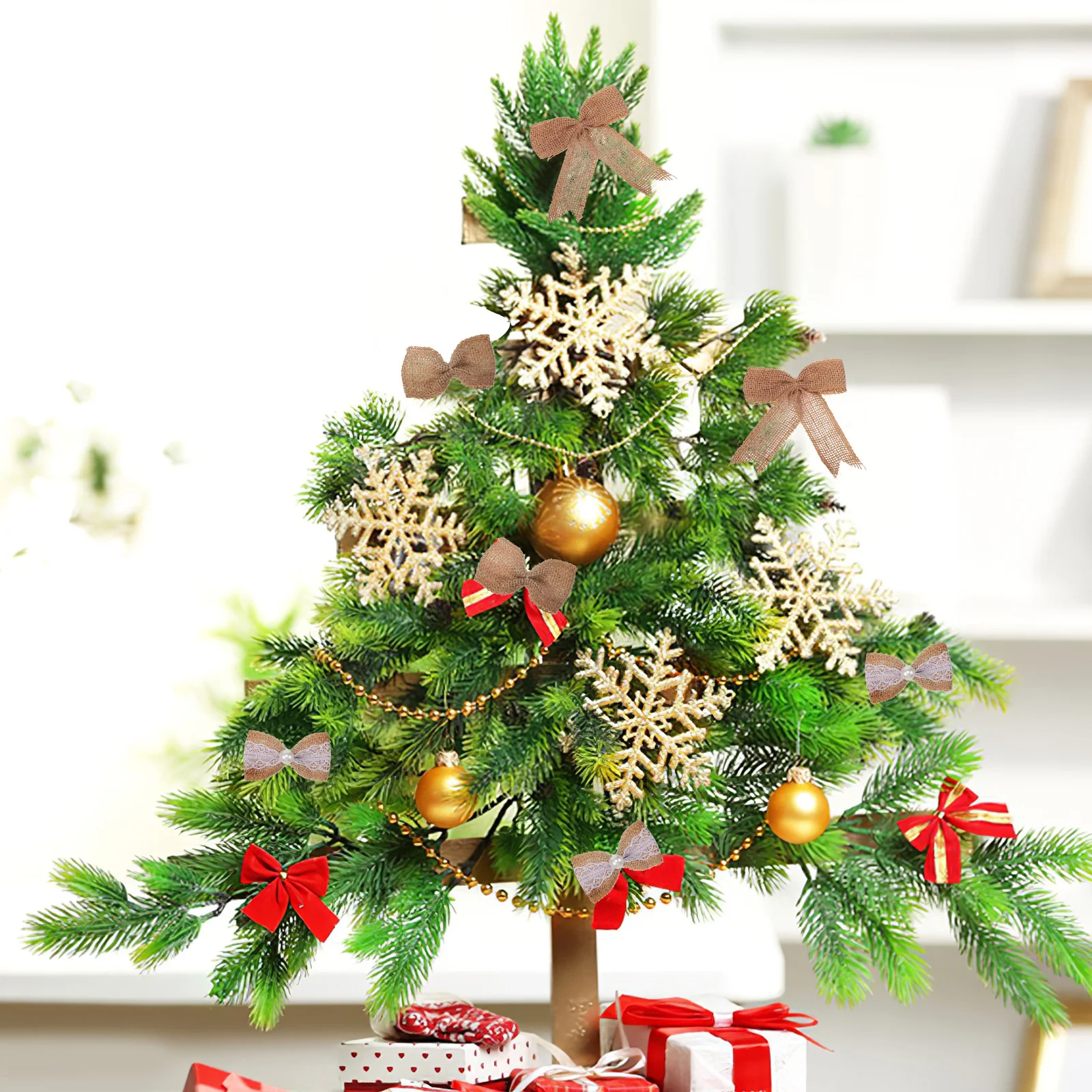 

20 Pcs Rustic Wedding Decorations Fabric Decorative Bow Party Small Burlap Bows