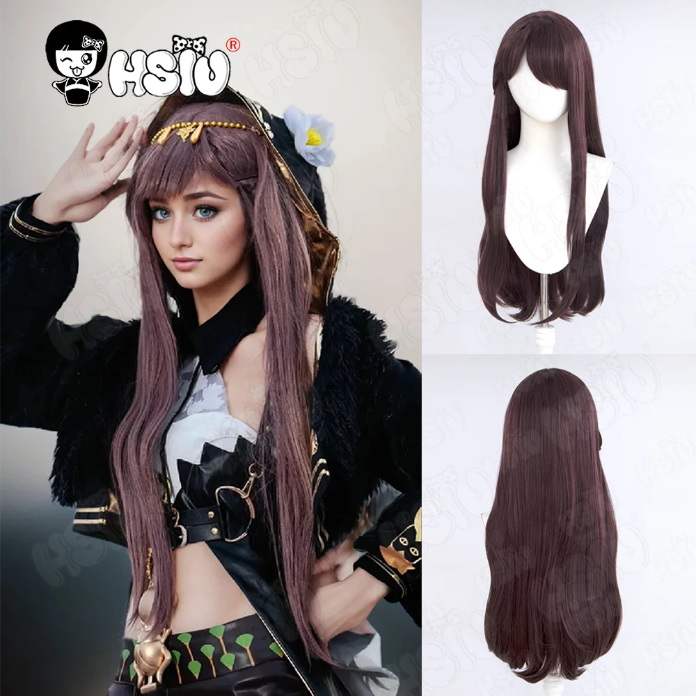 Pepe Cosplay Perücke Hsiu 80cm lang braun lila gemischtes Haar hitze beständige synthetische Perücke Perücke Kappe Spiel Arknights Pepe Cosplay Perücke
