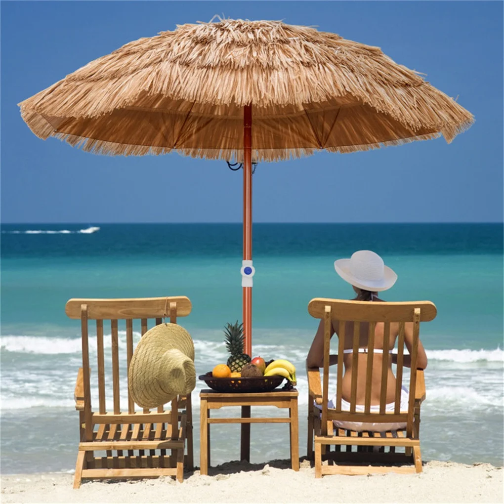 

Beach Umbrella with Tilt Design Sun Protection Waterproof Thatch Umbrella Outdoor Bar Imitation Straw Patio for Garden Swimming