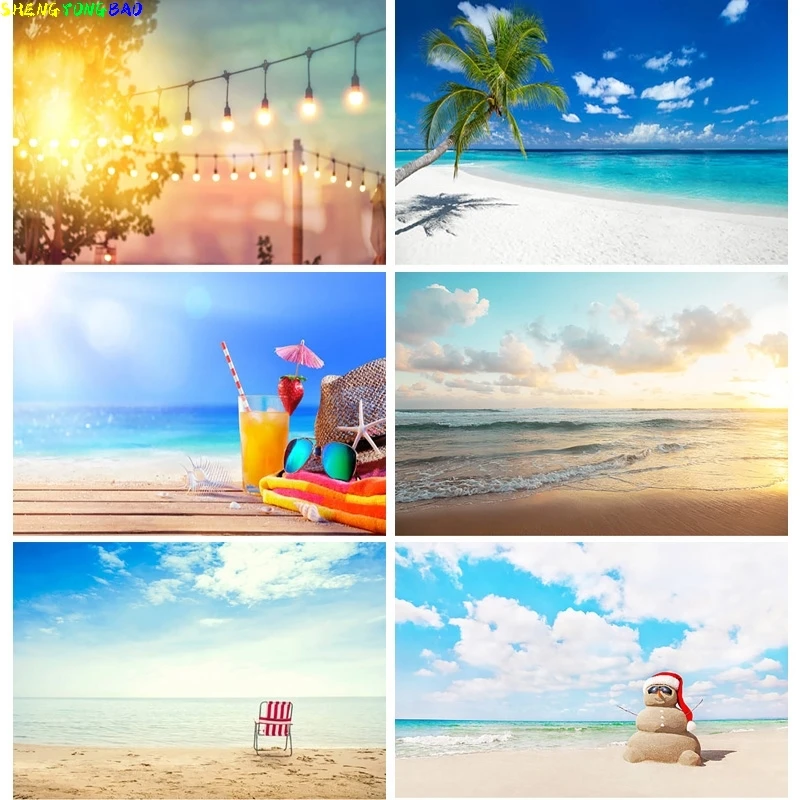 

Summer Tropical Sea Beach Palms Tree Photography Background Natural Scenic Photo Backdrops Photocall Photo Studio HT-07