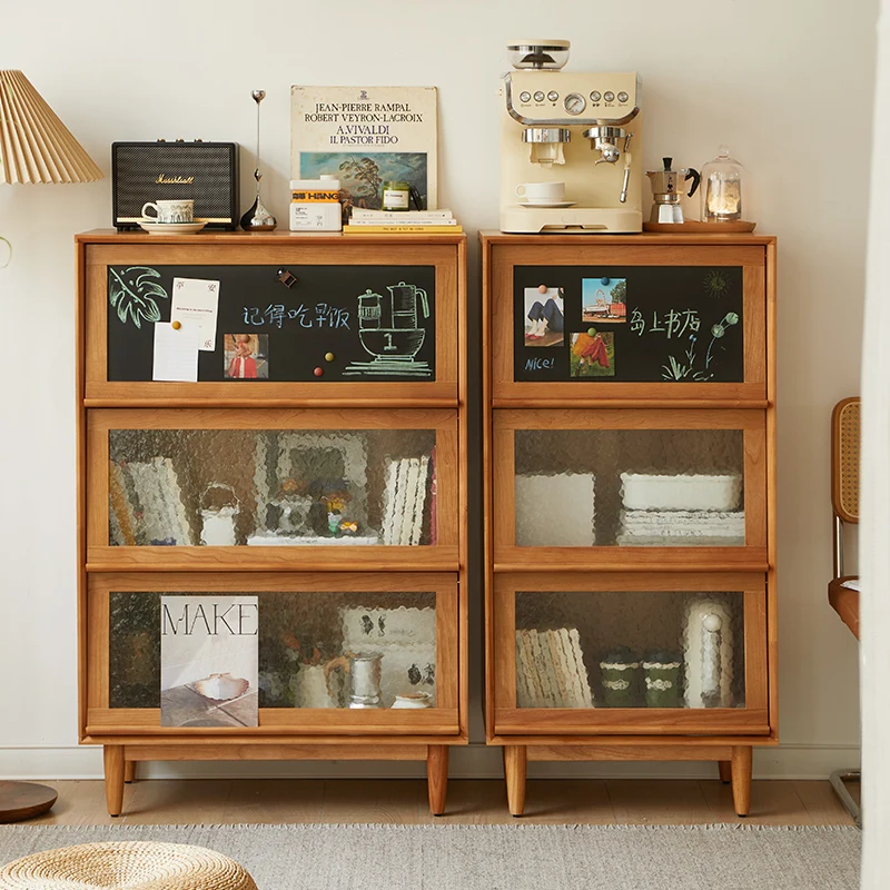 Solid wood glass magazine cabinet shelf study floor-to-ceiling book shelf