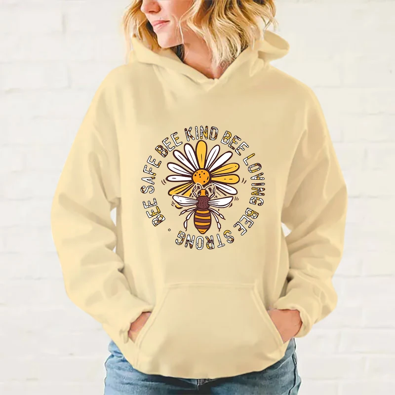 Autumn And Winter Unisex Harajuku Hoodies Bee Well Bee Kind Bee Sweet Bee Loving Bee Strong Printed Sweatshirts Casual  tops