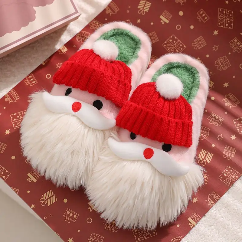 

New christmas cute slippers women's home shoes xmas woman fluffy Santa Claus slippers house furry mules shoes winter warm slides