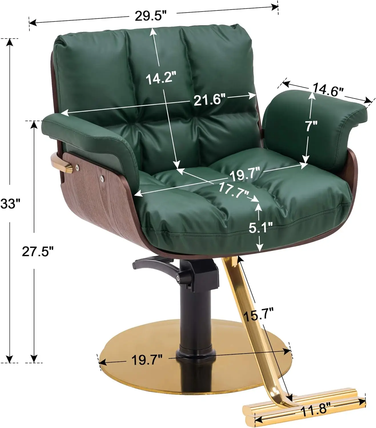 BarberPub Salon Chair Hydraulic Barber Chair Curved Wood Frame Hair Cutting Beauty Spa Salon Styling Equipment 3071 (Green)