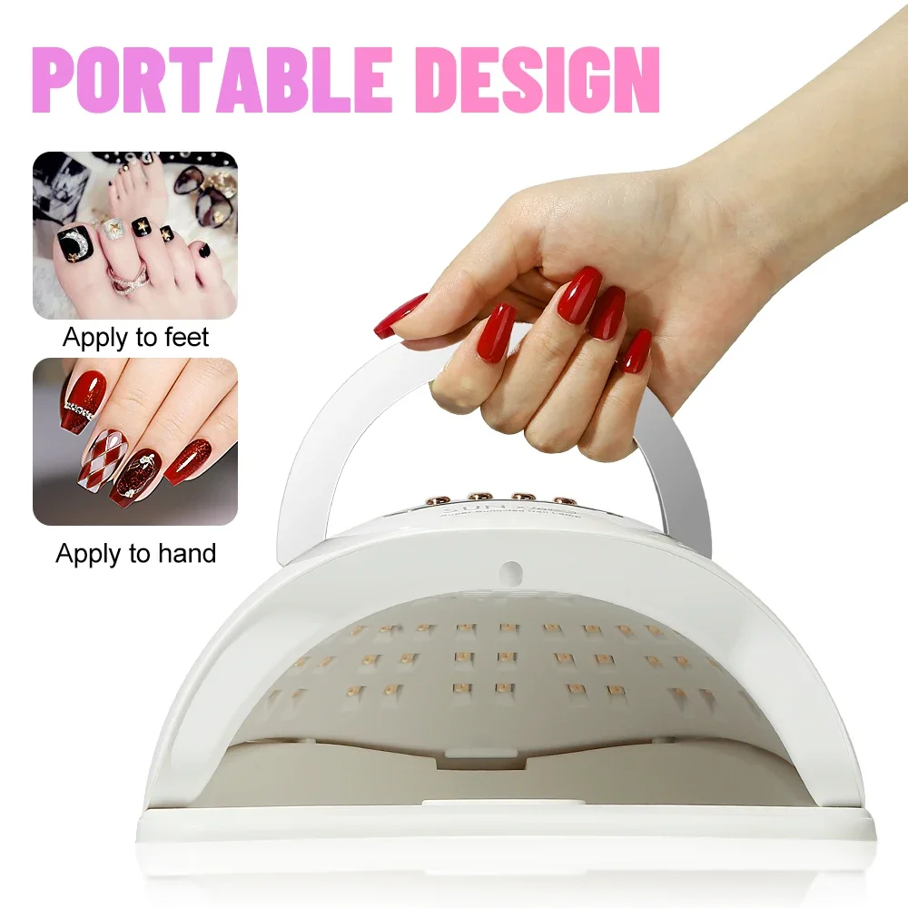 UV Gel Nail Lamp 380W LED Nail Light Fast Dryer for Gel Polish Curing with 4 Timers Portable Handle Large Space Automatic Sensor