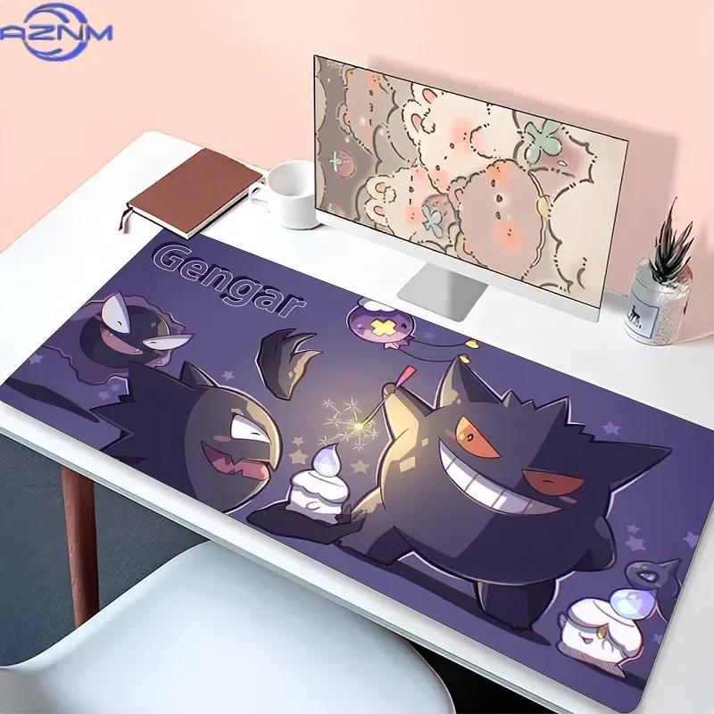 Purple Pokemon Gengar XXL Gaming Desk Mat, Cute Kawaii Anime Mouse Pad Keyboard Rug for Laptop PC Gamer
