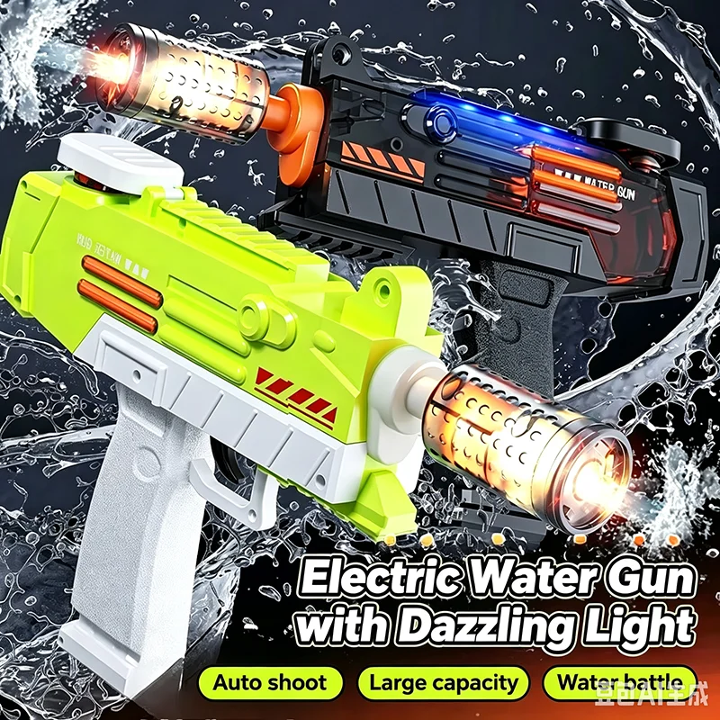 Large Capacity Electric Water Gun Toy Auto Shoot Water Storage Tactical Soaker with Cool Light Pool Beach Toy Gift for Children