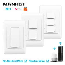 For Tuya WiFi/Zigbee Smart Wall Light Push Button Physical Switch 100-240V 1/2/3 Gang Remote Control Work with Alexa Google Home