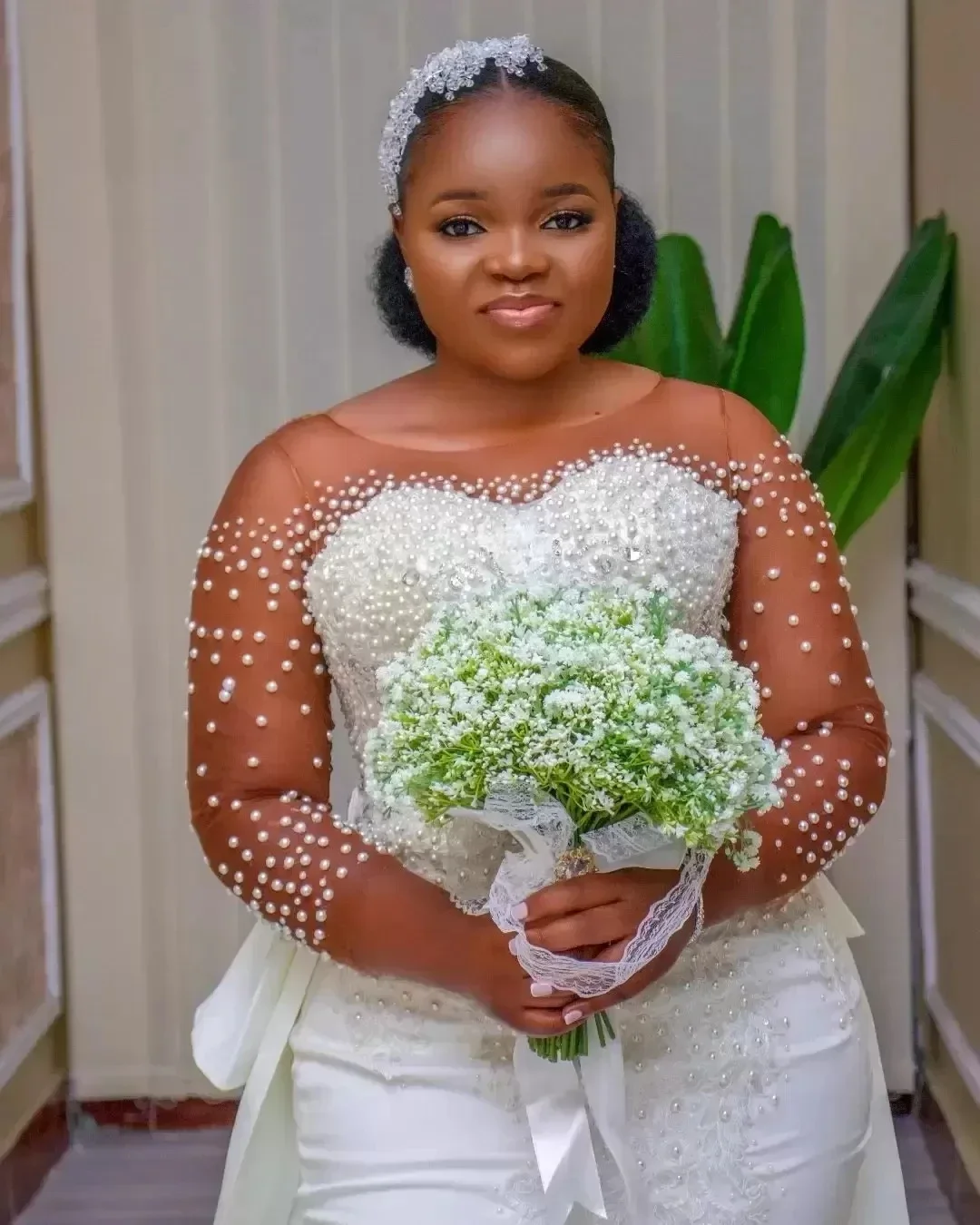 Robe de Mariage Sirène Personnalisée avec Perles et Manches sulfpour Patients, Grande Taille, avec Poignées, Traîne Amovible, Paillettes, 2025