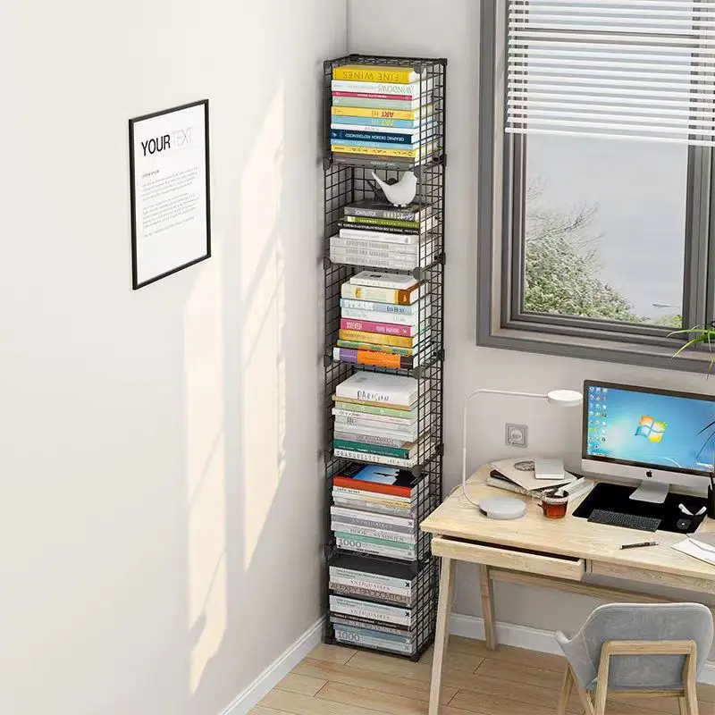 

Simple bookshelf floor-to-ceiling space-saving storage rack combination desk student wrought iron multi-layer small shelf