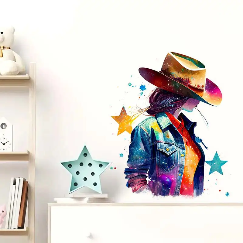 Cowgirl Wall Sticker Art Mural Living Room Bedroom Cabinet Decoration Home Decor Funny Decal Stickers M855