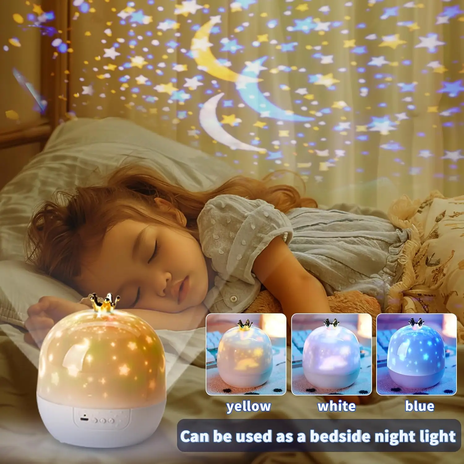 Crown Projection Night Light 21 Sets of Films Atmosphere Light 360° Rotating LED Light Bedroom Room Decoration Birthday Gifts