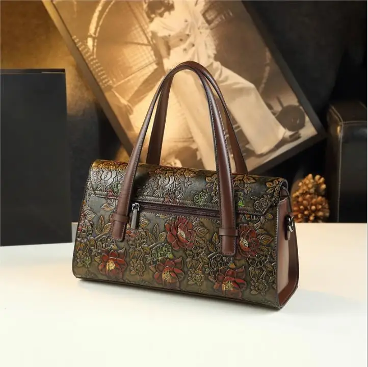 Luxury Fashion Flowers Women\'s Handbags Large Capacity Lady Genuine Leather Shoulder Crossbody Bag Mom Tote Boston Bags