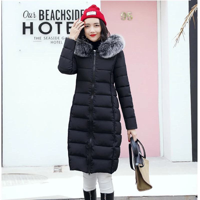 2024 Winter New Hooded Slim Cotton Parkas Women Fashion Mid-Length Down Jacket Ladies Casual Thickened Warm Zipper Padded Coats