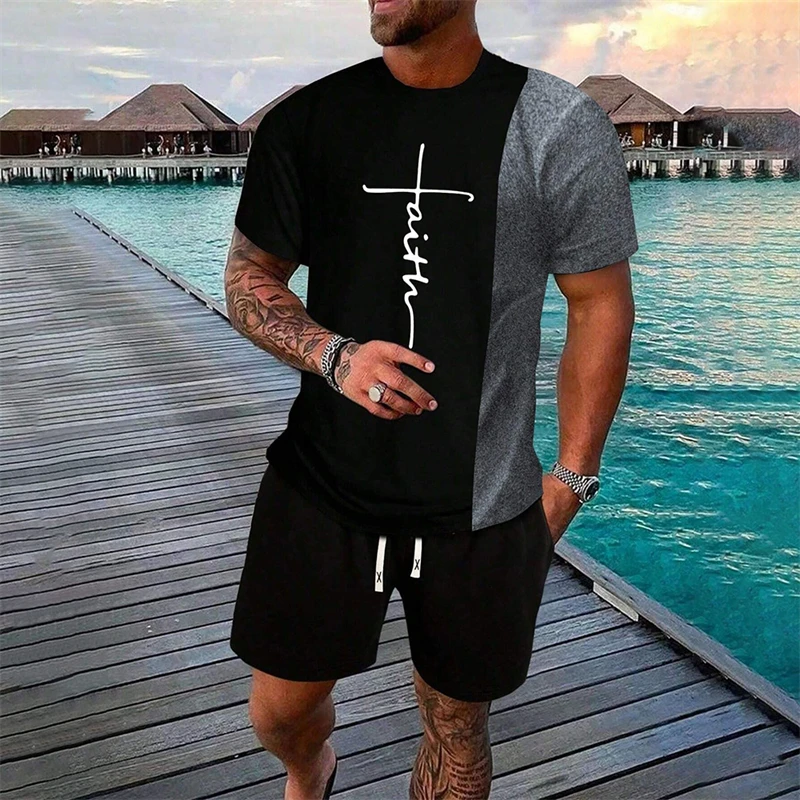 Zweiteiliger Kurzarmanzug mit Rundhalsausschnitt und passenden Farben, lässiger Sommer für Herren