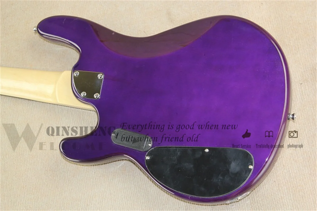 5 Strings Bass Guitar Ray Bass Purple Basswood Body Squilted Maple Veneer  Active Battery Chrome Bridge